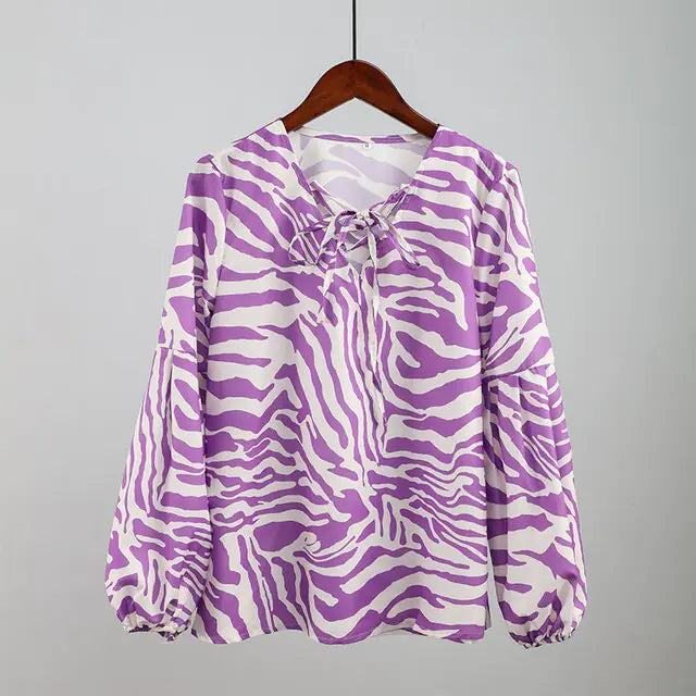 Zebra V-neck Women Blouse