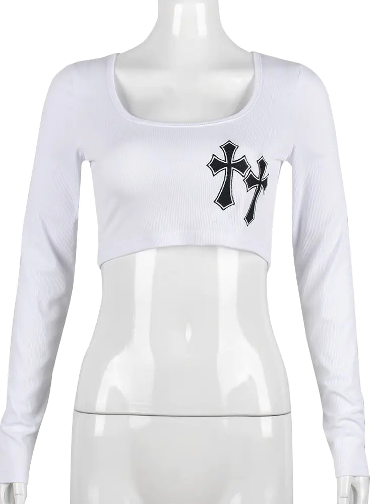 Cross Embroidered Crop Top for Women