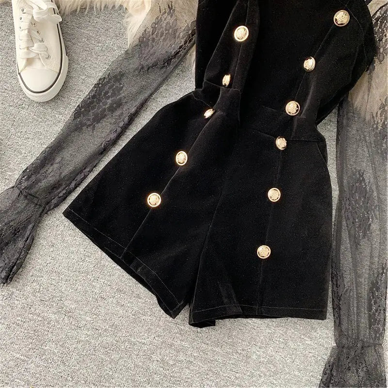 Jumpsuit Women Romper Long Sleeve Bodysuit Lace Patchwork